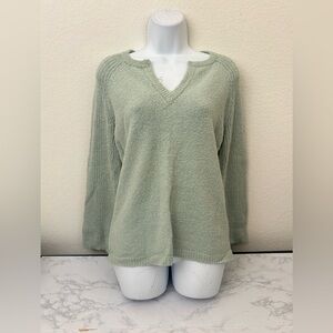 INC Womens Sz M Green Long Sleeve Top Sweater Terry Cloth Cotton Pullover